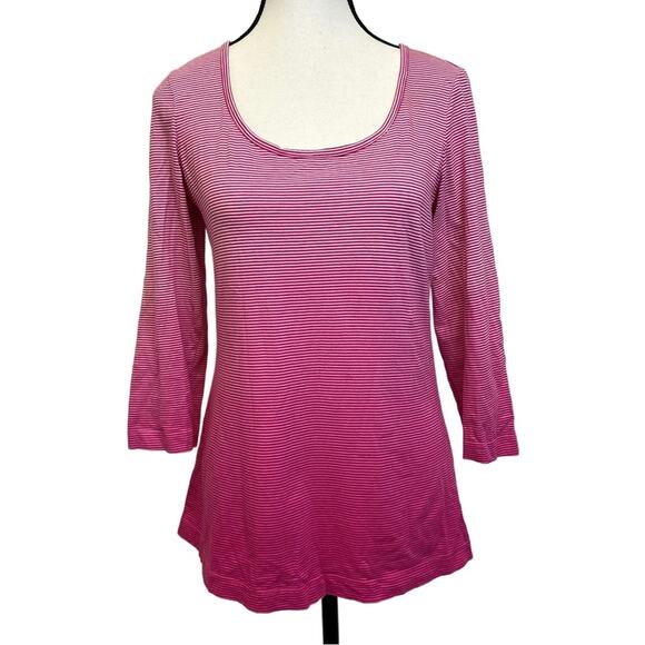 Chico’s Striped Ombré Pink Long Sleeve Top, Size 0 - 100% Cotton - Picture 1 of 8
